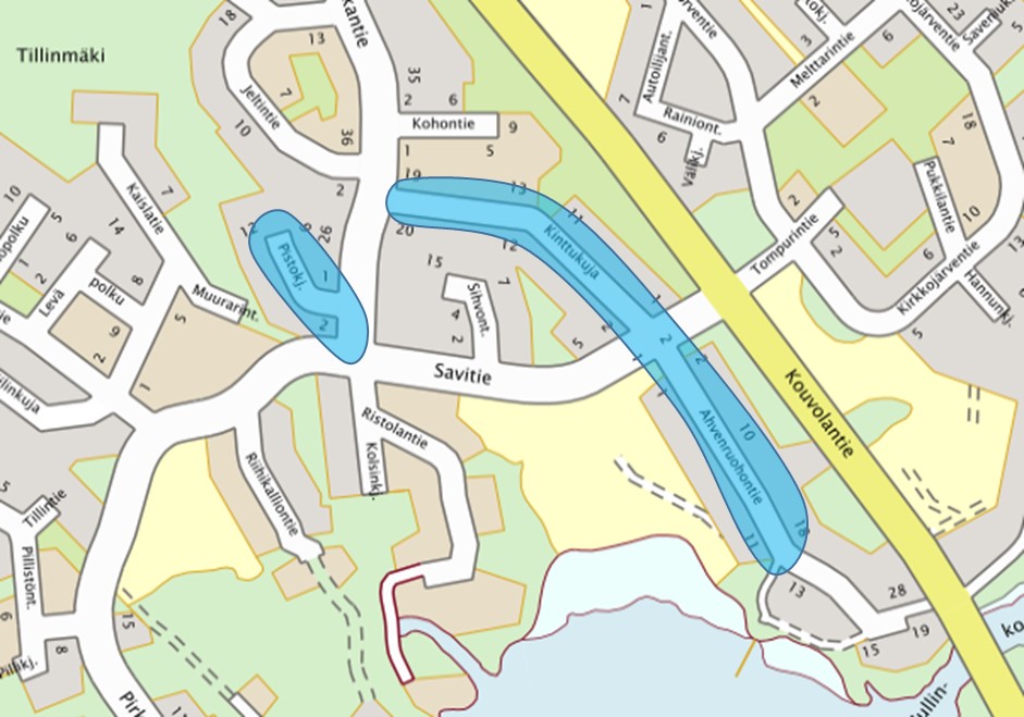 map of Pistokuja, Kinttukuja and Ahvenruohontie