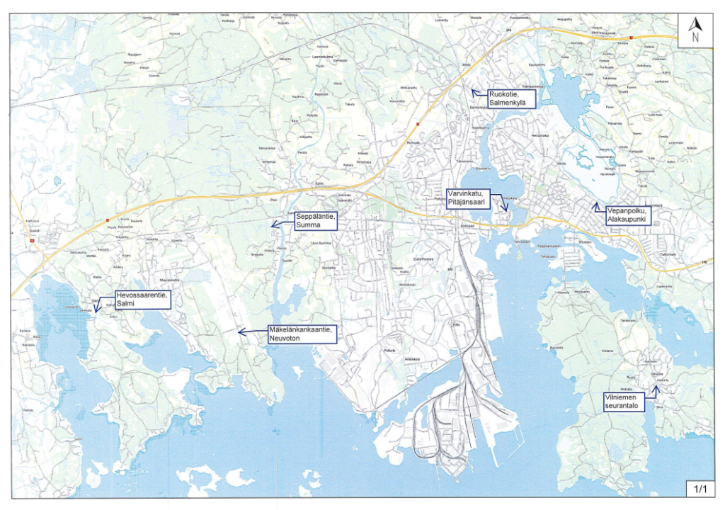 Kartalla yleiset vesipostit Haminassa: Hevossaarentie (Salmi), Mäkelänkankaantie (Neuvoton), Seppäläntie (Summa), Varvinkatu (Pitäjänsaari), Ruokotie (Salmenkylä), Vepanpolku (Alakaupunki) ja Vilniemen seurantalo (Vilniemi). 